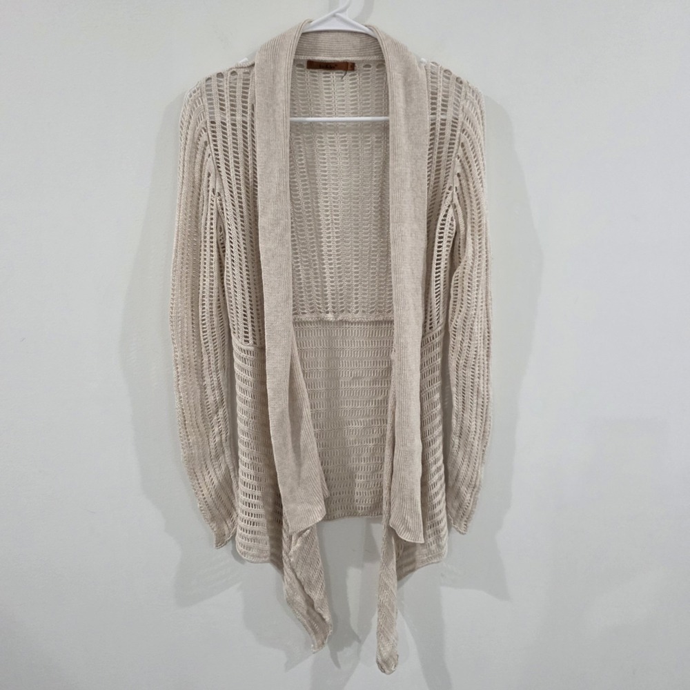 Womens Open Knit Sheer Cardigan Size Small Beige Beach Minimalist Granola Summer